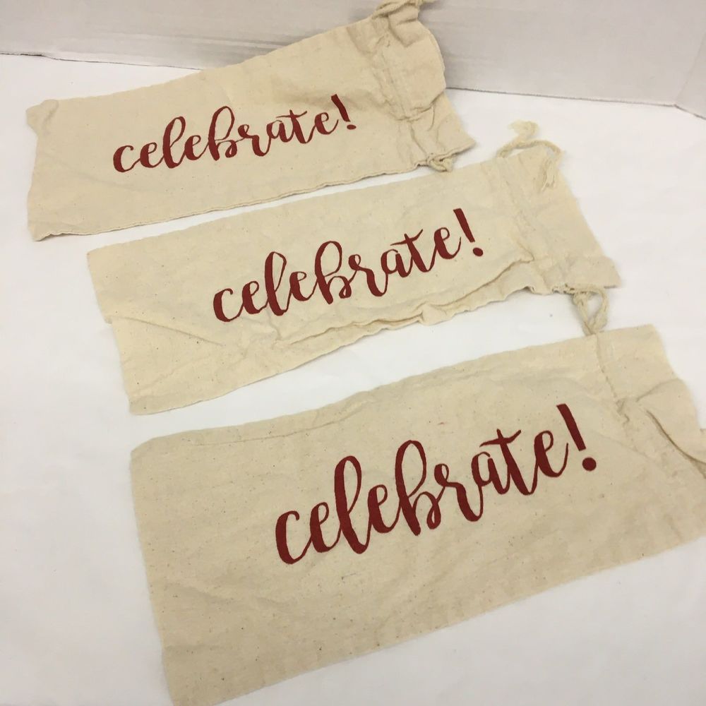 Wine Bags Set of 3 with Drawstring and Celebrate imprinted in Red Chris…